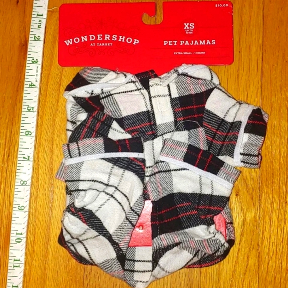 X-SMALL Pet PJs White/Black Plaid Red Lines Christmas Pajamas Dogs Cats
